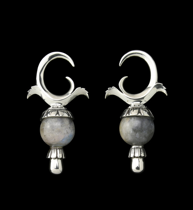 Labradorite Stone White Brass Totum Ear Weights
