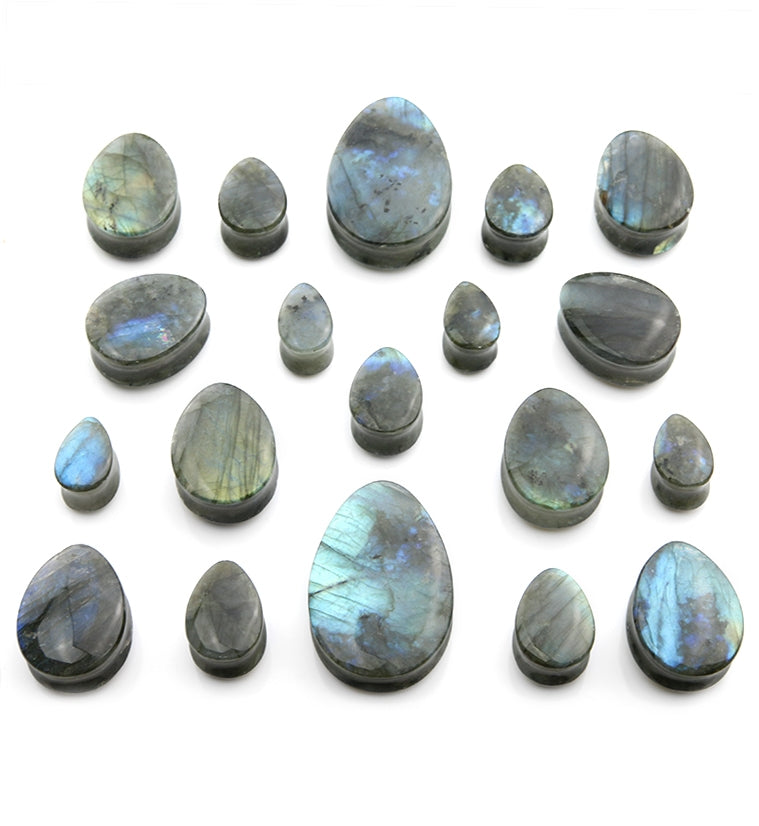 Labradorite Stone Teardrop Plugs