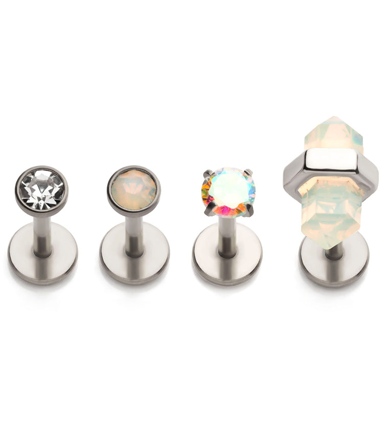 Clear CZ and Opalite Stainless Steel Internally Threaded Labret (Pack of 4)