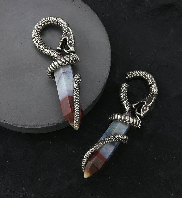 Laguna Lace Agate Cobra White Brass Hinged Ear Weights