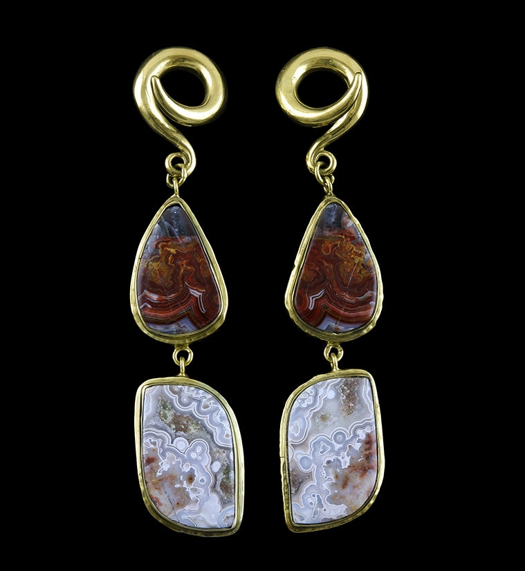 Laguna Lace Agate Stone Brass Ear Weights