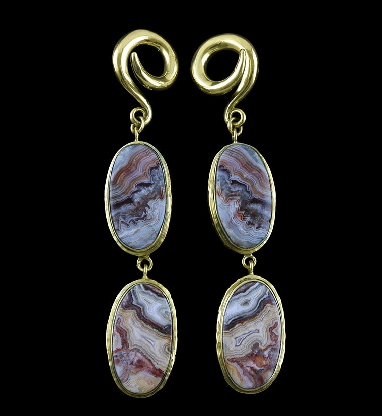 Laguna Lace Agate Stone Brass Ear Weights