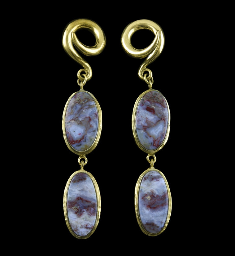 Laguna Lace Agate Stone Brass Ear Weights