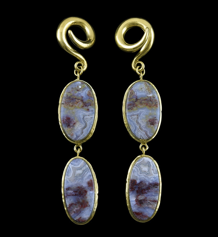 Laguna Lace Agate Stone Brass Ear Weights