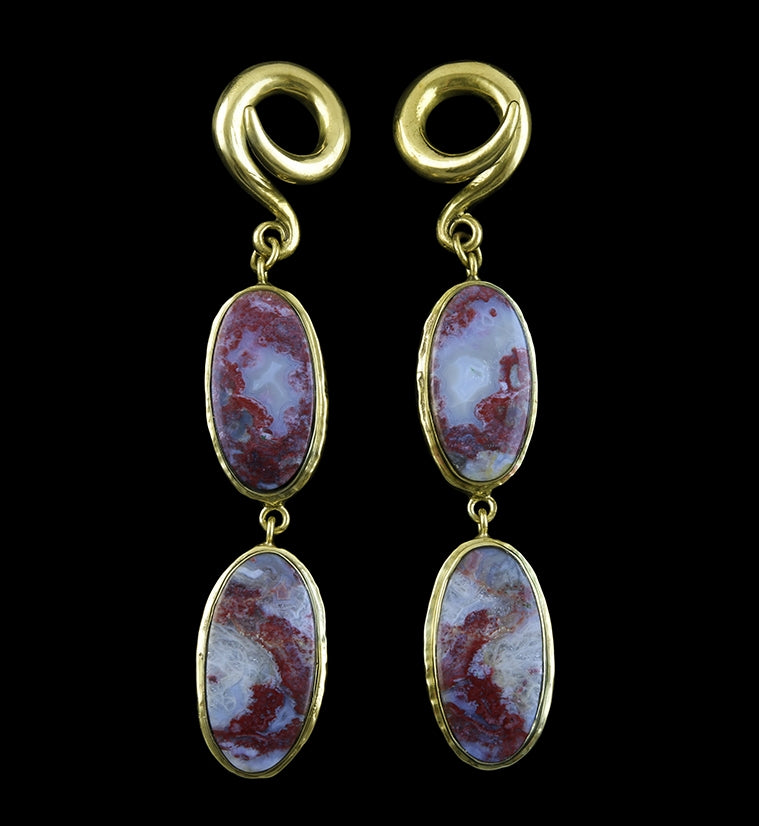 Laguna Lace Agate Stone Brass Ear Weights