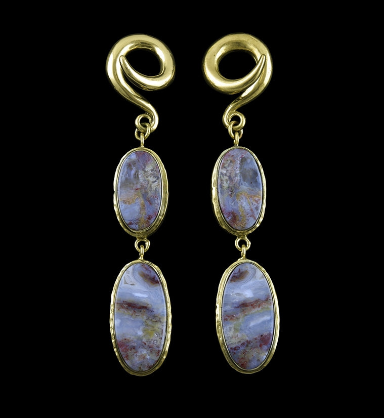 Laguna Lace Agate Stone Brass Ear Weights