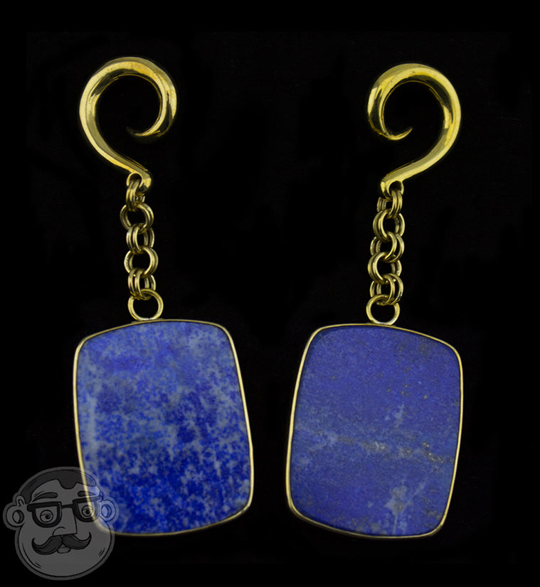 Lapis Lazuli Stone Square Brass Hanger