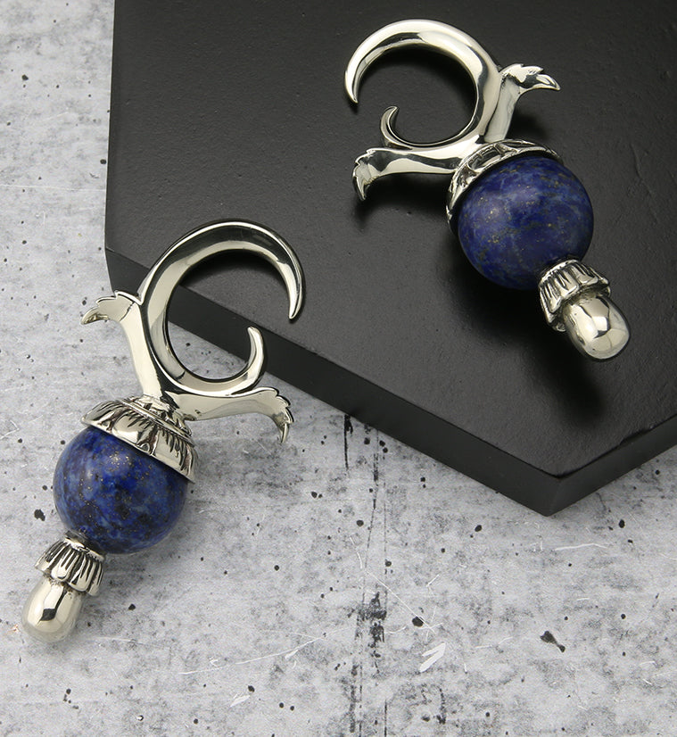 Lapis Lazuli Stone White Brass Totum Ear Weights
