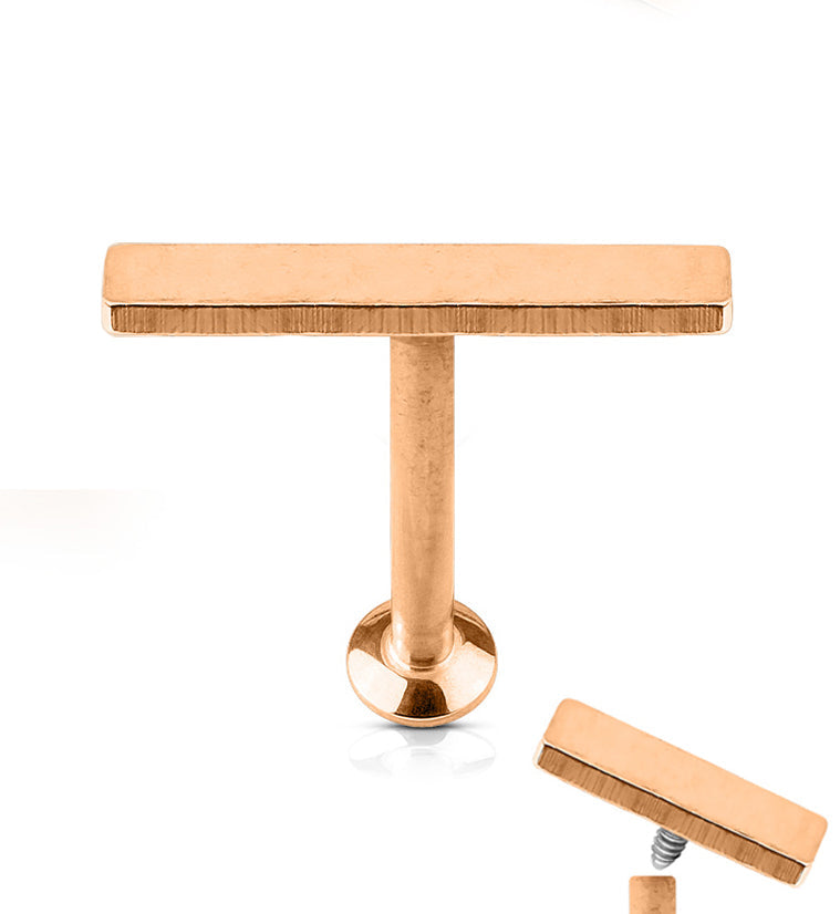 16G PVD Rose Gold Large Bar Internally Threaded Flat Back Steel Post