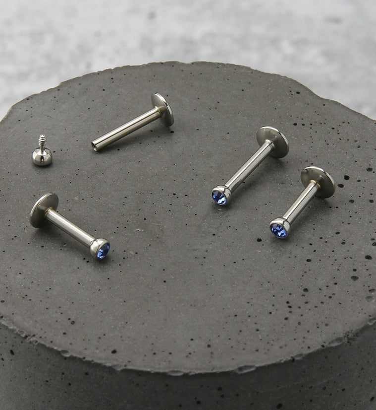 Light Blue CZ Bezel Labret Stud