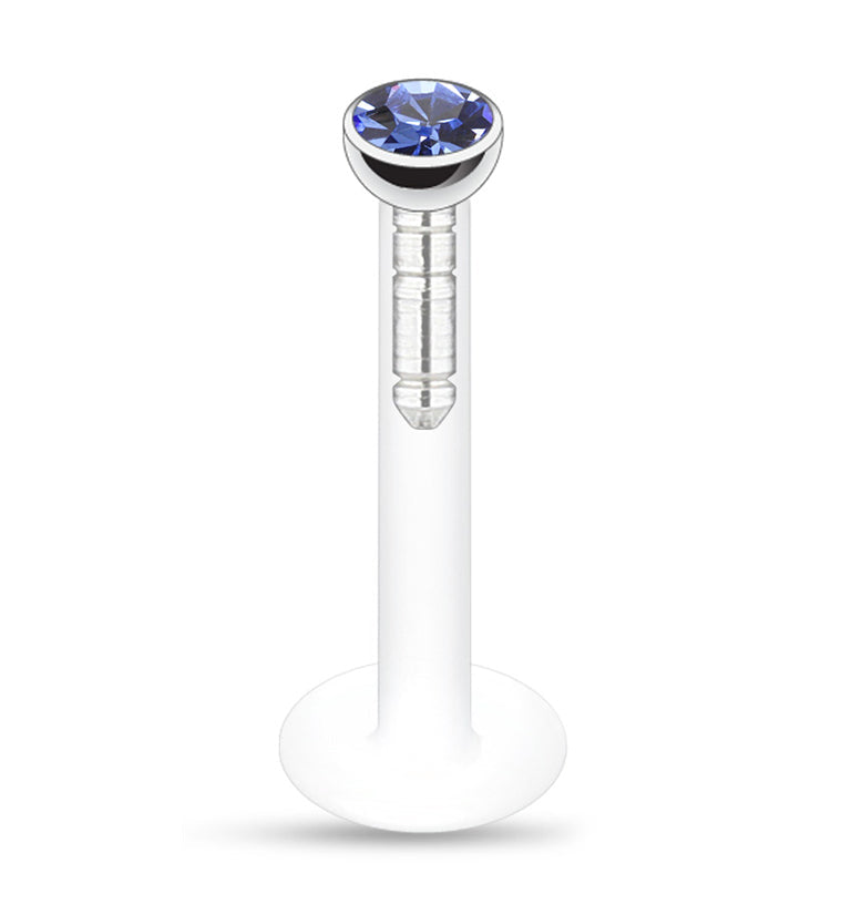 16G Push Top Light Blue CZ Labret