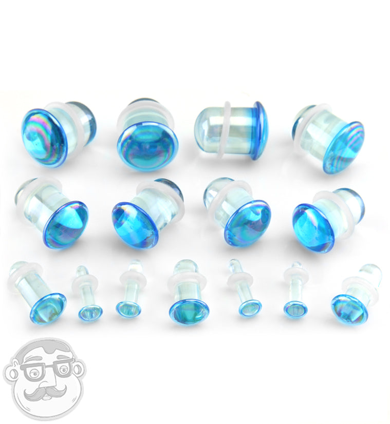 Light Blue Oil Splash Single Flare Glass Plugs