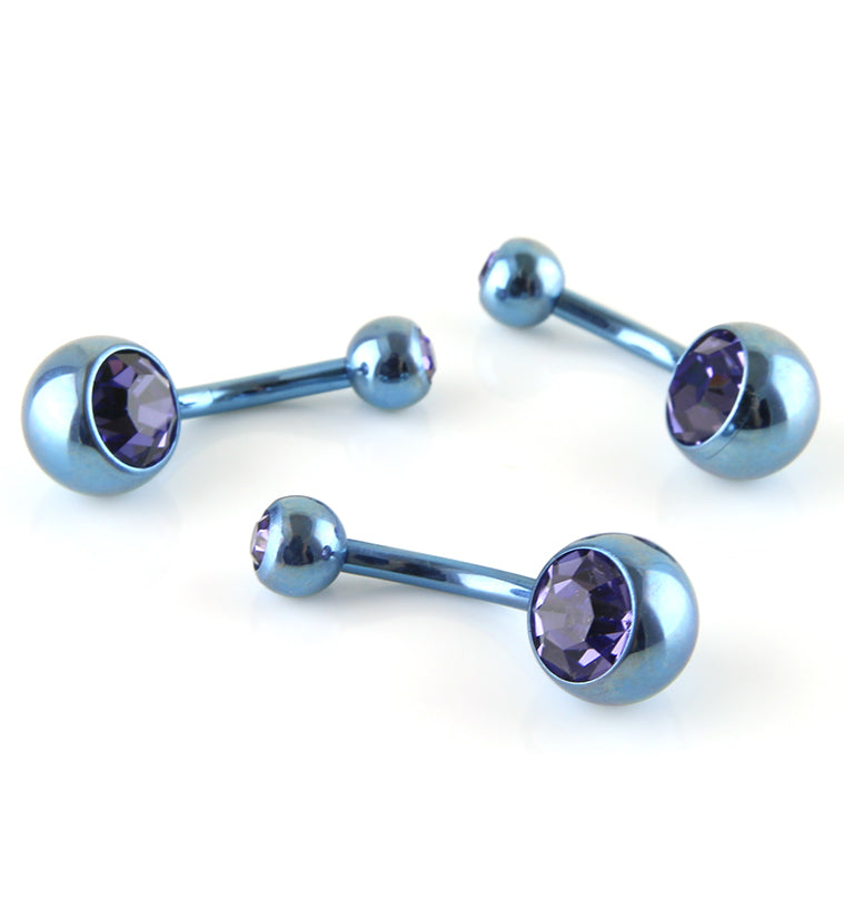 Light Blue Titanium Belly Button Ring With Tanzanite Diamond 14G
