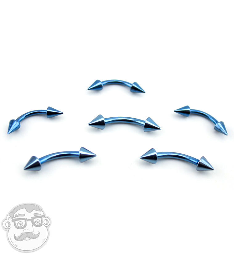 Light Blue PVD Spiked Curved Barbell
