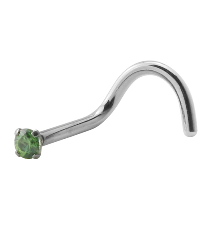 Light Green CZ Titanium Threadless Nose Screw Ring