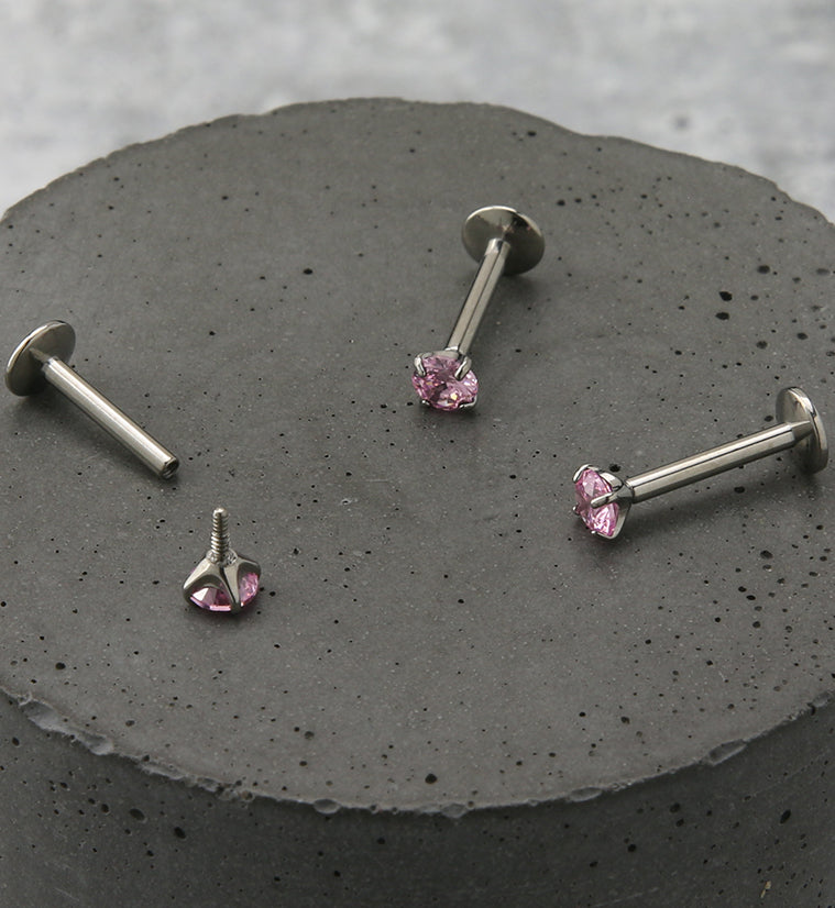 Light Pink CZ Prong Labret Stud (Convex Disk)