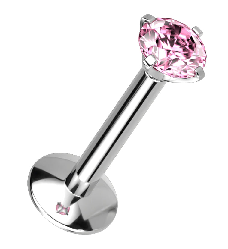 Light Pink CZ Prong Labret Stud (Convex Disk)