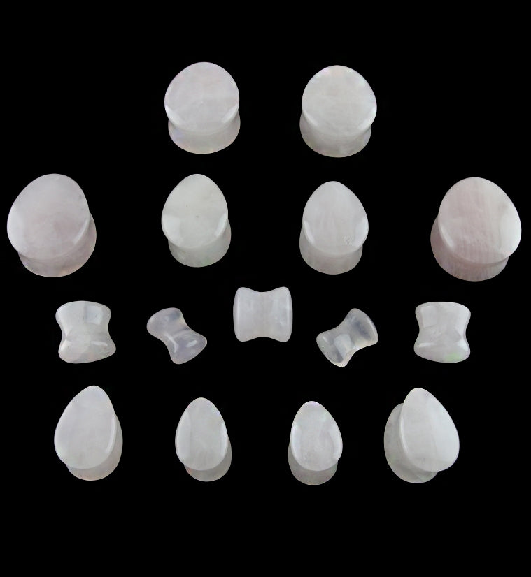 Pale Rose Quartz Stone Teardrop Plugs