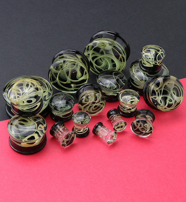 Lime Green Haze Swirl Glass Plugs