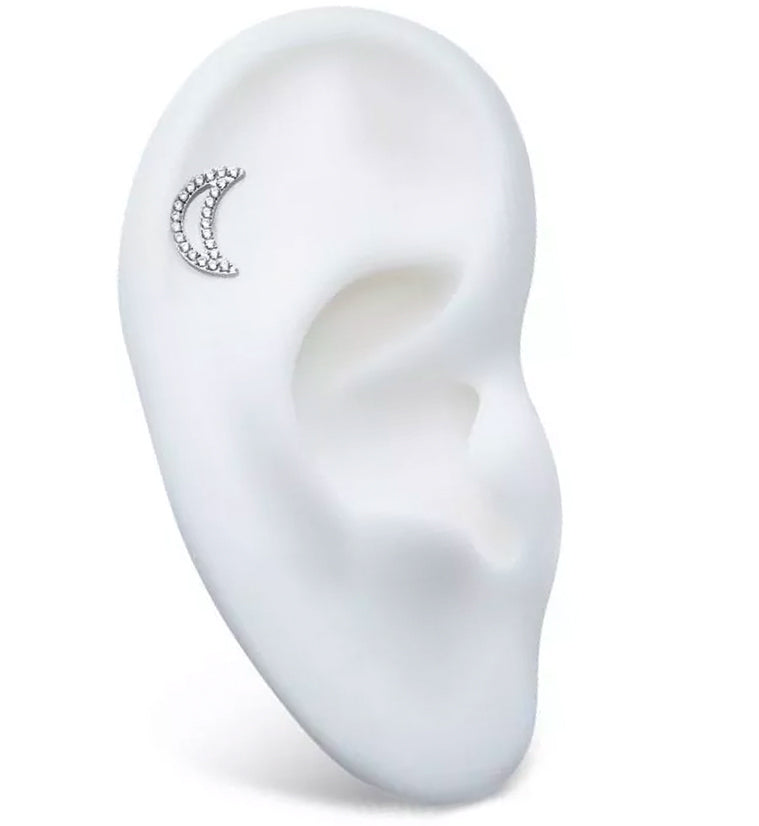 Lined Half Moon Clear CZ Threadless Titanium Top