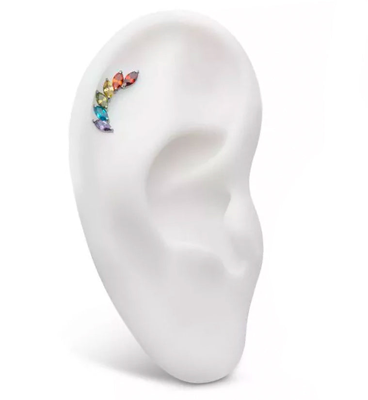 Long Cascade Rainbow CZ Titanium Threadless Top