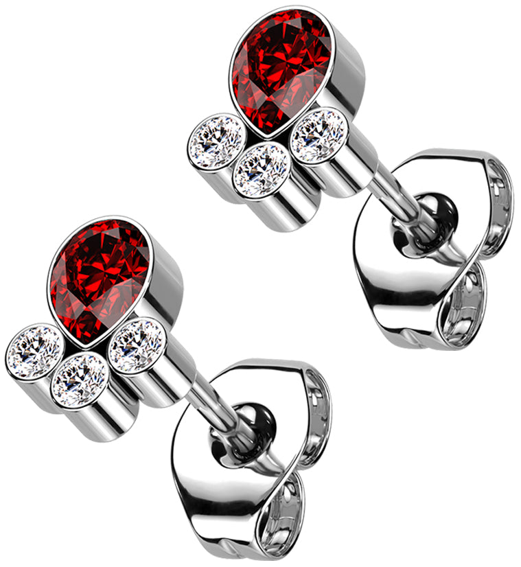 Long Paw Red CZ Titanium Threadless Earrings