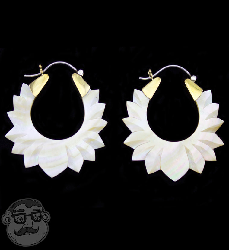 18G Lotus Mother of Peal Hoop Earrings