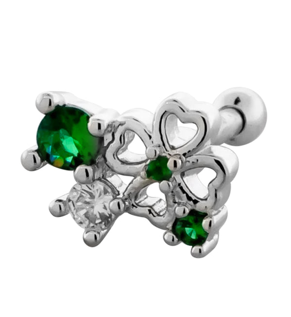 Lucky Clover Green CZ Stainless Steel Cartilage Barbell