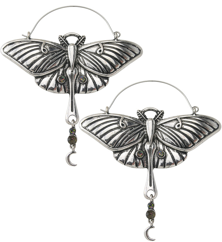 Luna Moth Black Aurora Dangle CZ Plug Hoops