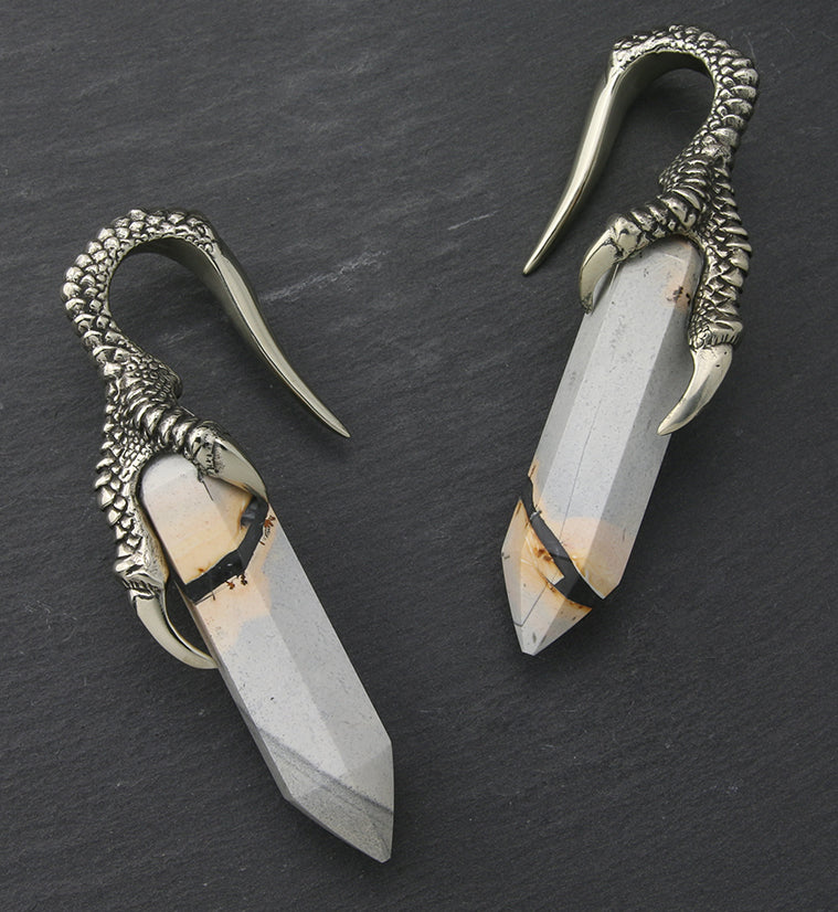 Maligano Jasper Stone Talon White Brass Ear Weights