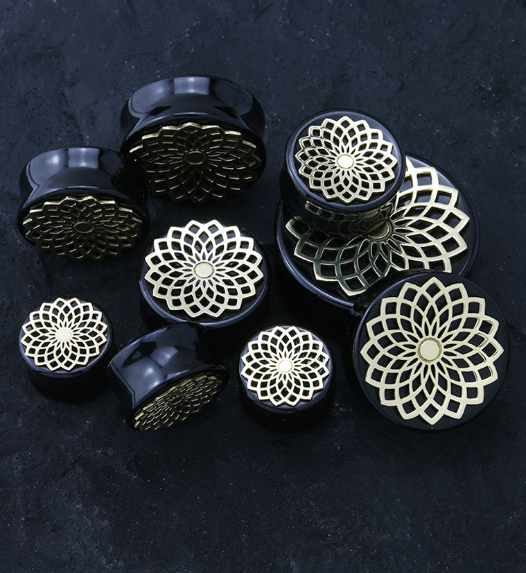 Mandala Frame Obsidian Stone Plugs