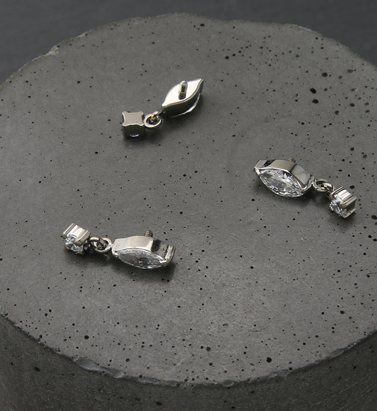 Marquise Dangle Round CZ Internally Threaded Titanium Top