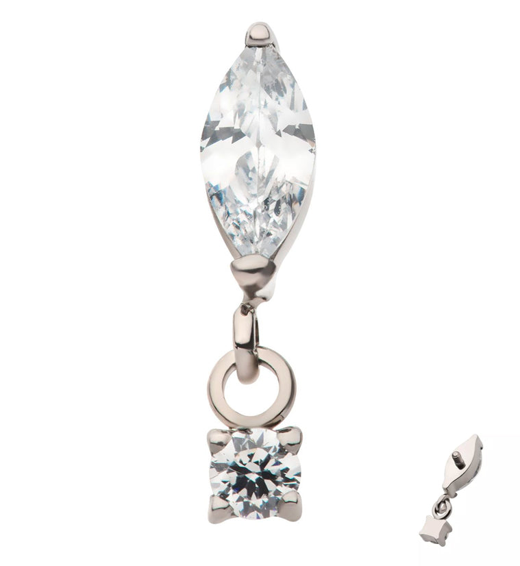 Marquise Dangle Round CZ Internally Threaded Titanium Top