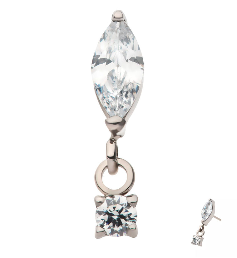 Marquise Dangle Round CZ Threadless Titanium Top