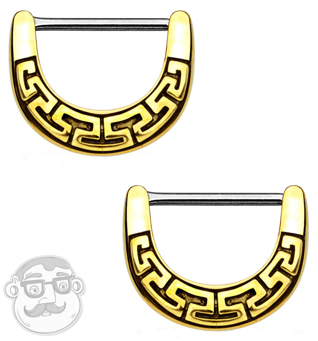 14G Gold Plated Aztec Brass Nipple Clicker Ring