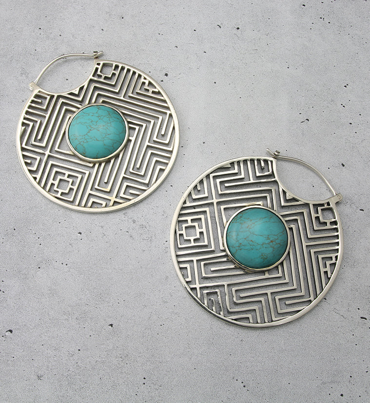 Mesh Howlite Turquoise Stone White Brass Ear Weights