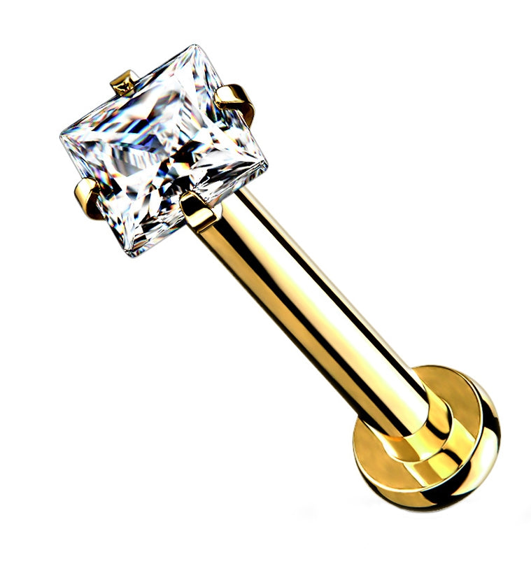 Gold PVD Square CZ Labret Post