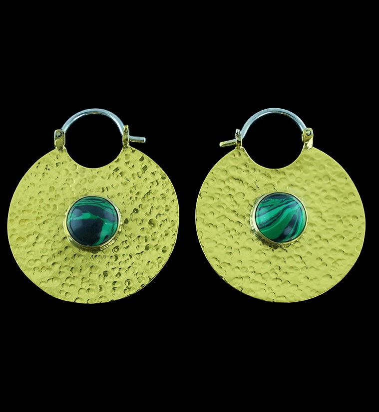14G Mini DIsk Synthetic Malachite Brass Hangers