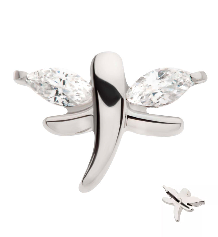 Mini Dragonfly Clear CZ Titanium Threadless Top
