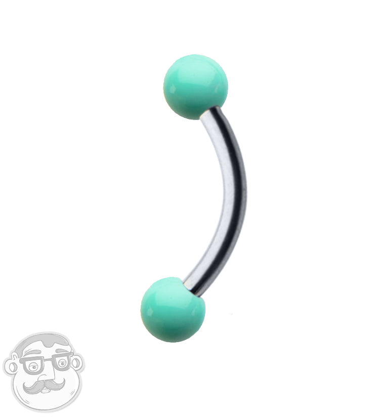 16G Stainless Steel Curved Barbell with Mint Ceramic Balls
