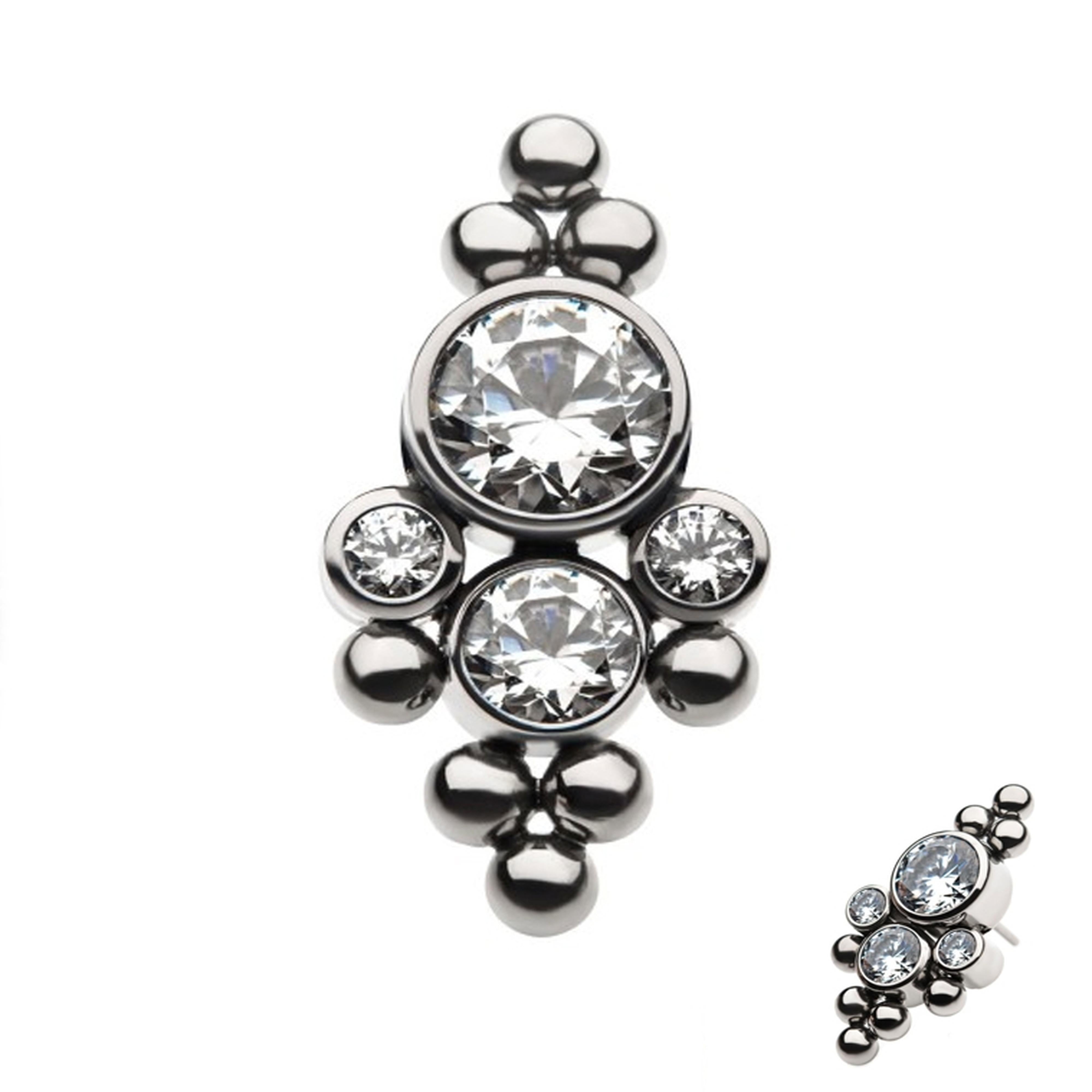 Modish Beaded Swarovski CZ Titanium Threadless Top