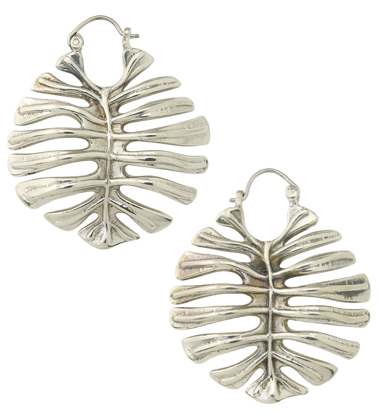 monstera deliciosa earrings Monstera Deliciosa Leaf White Brass Hangers / Earrings Large