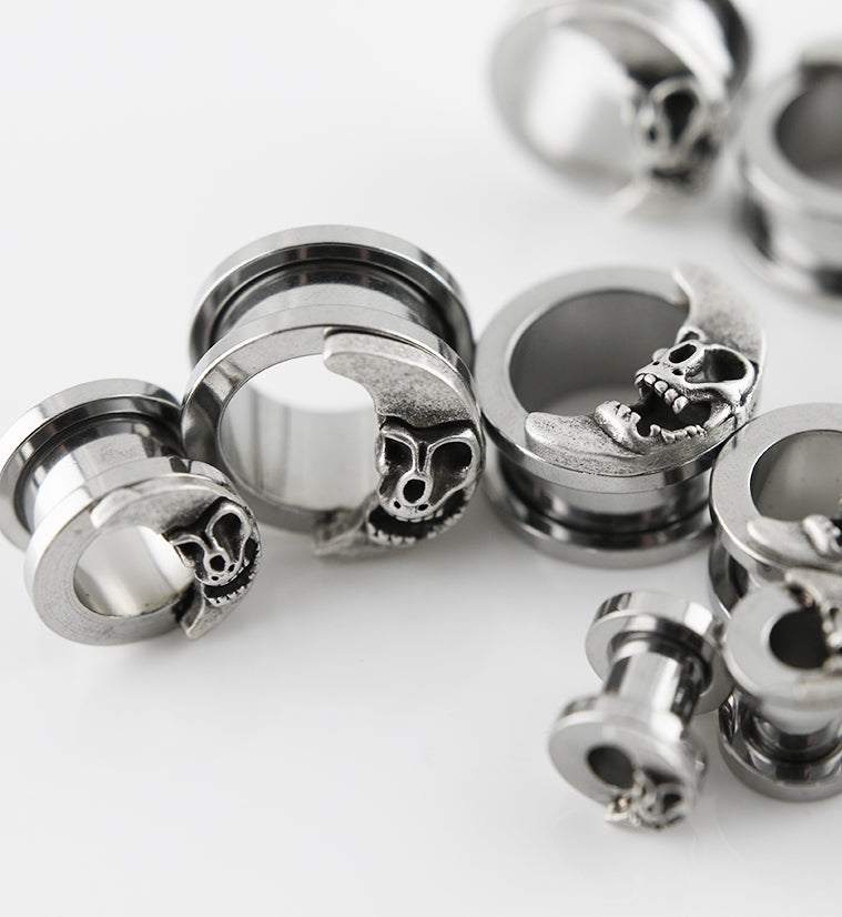 Crescent Moon Skull Stainless Steel Tunnels