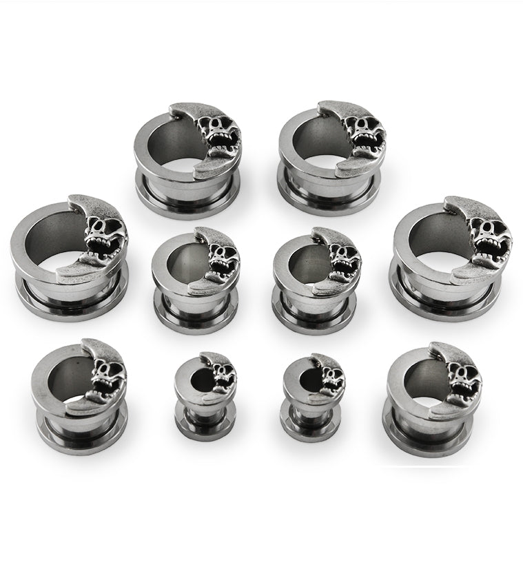 Crescent Moon Skull Stainless Steel Tunnels
