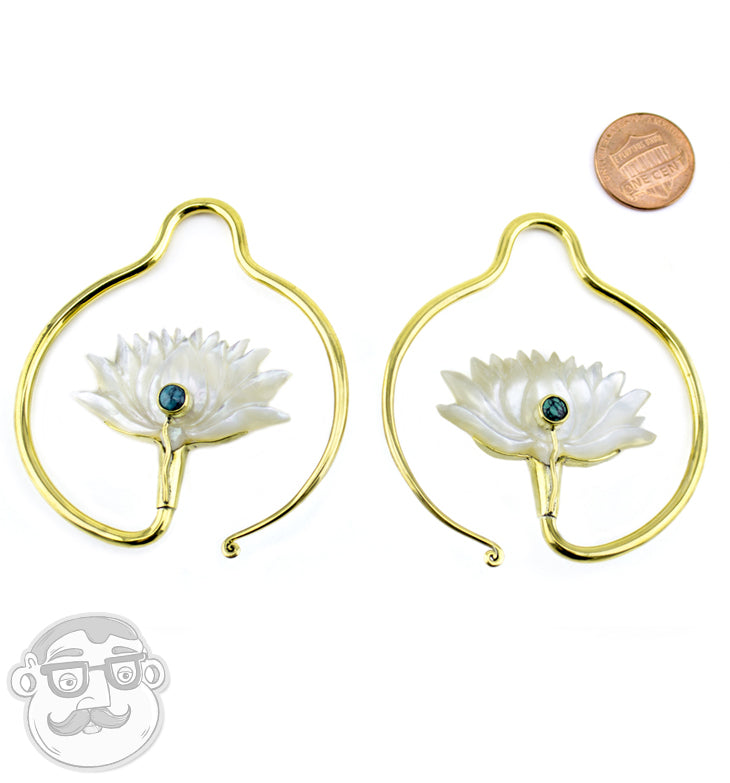 Carved Lotus Shell Brass Earrings