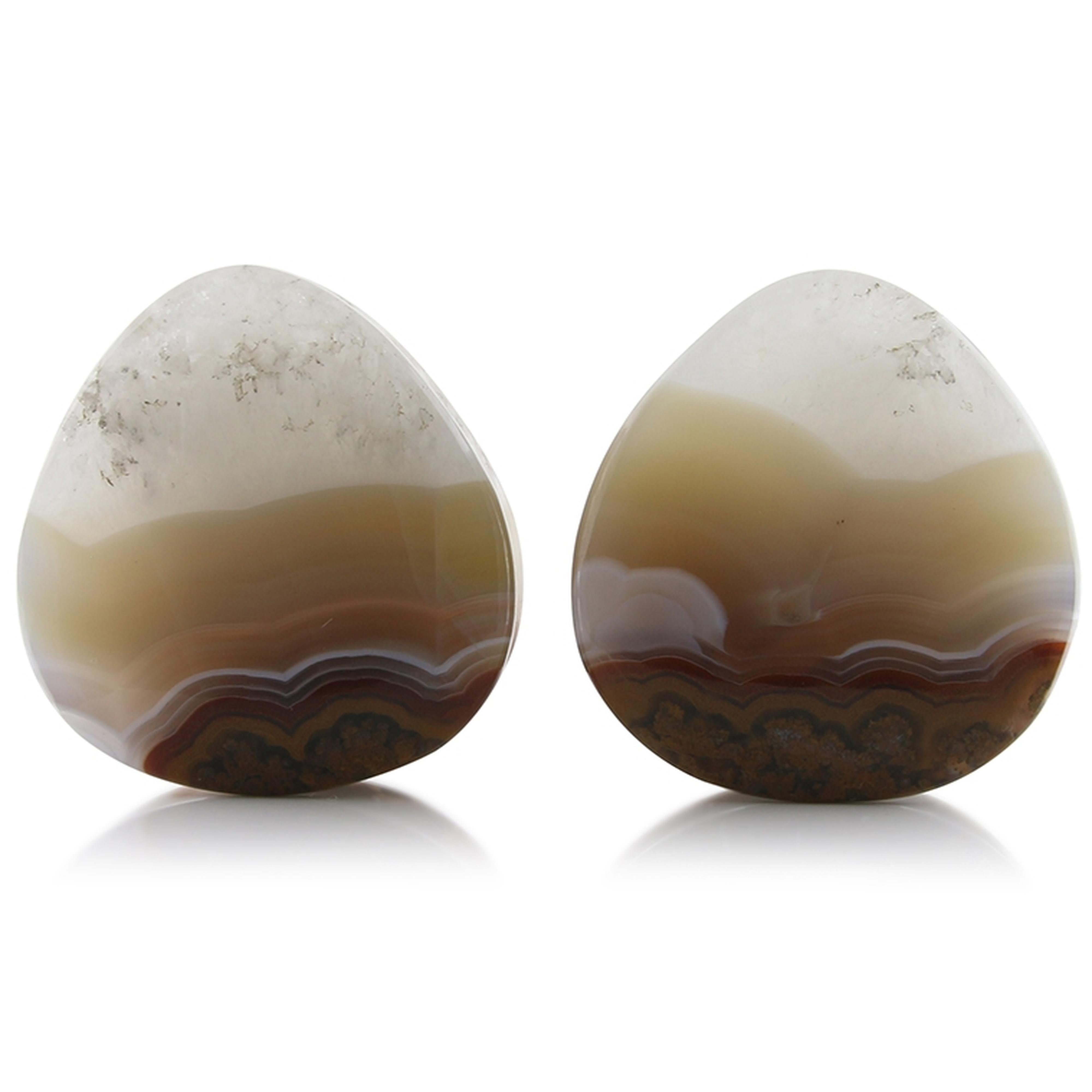 Moroccan Seam Agate Stone Teardrop Plugs 1 & 1/2" (37.5mm)