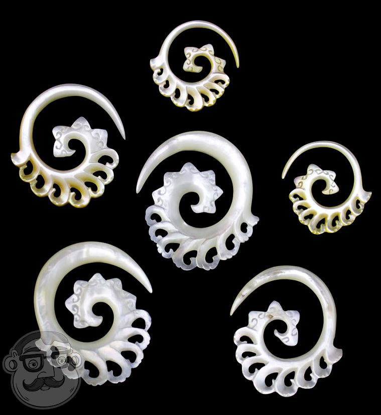 Harta Spiral Mother of Pearl Hangers by Urban Body Jewelry