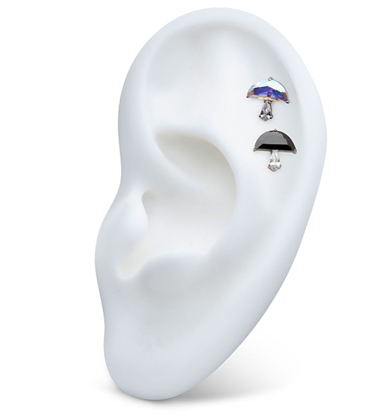 Mushroom Rainbow Aurora And Clear CZ Titanium Threadless Top