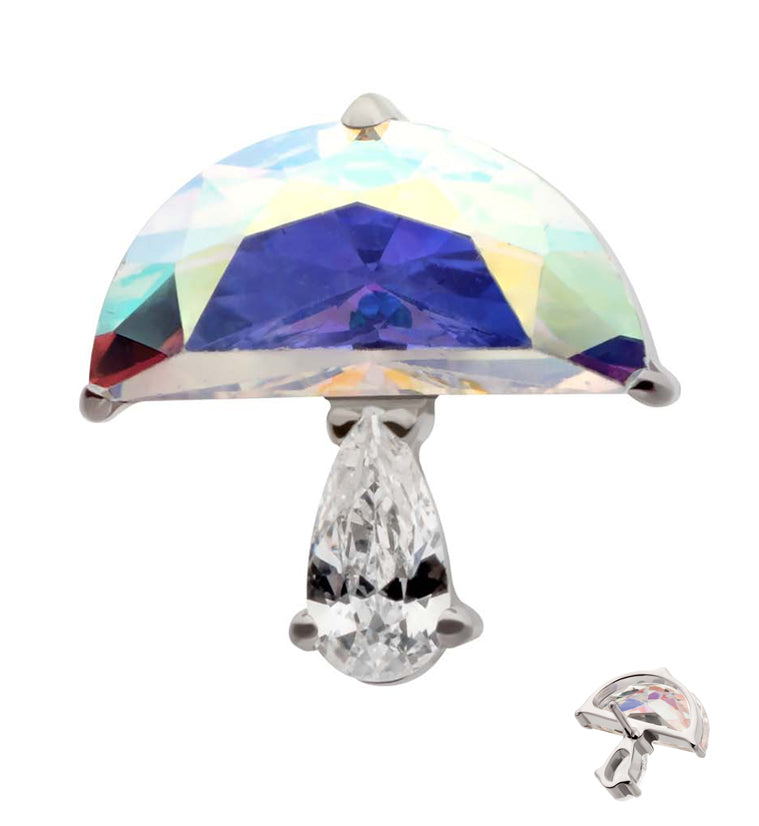 Mushroom Rainbow Aurora And Clear CZ Titanium Threadless Top