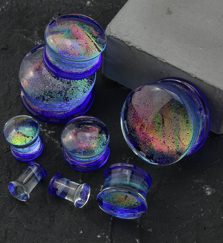 Nightfall Dichroic Glass Double Flare Plugs